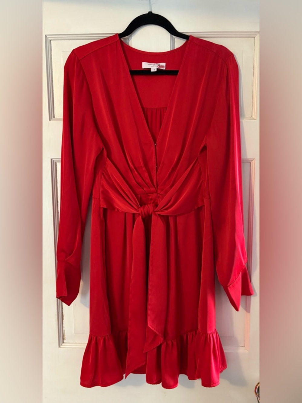 Marissa Webb Bold Red V-Neck Tie-Waist Dress size 8